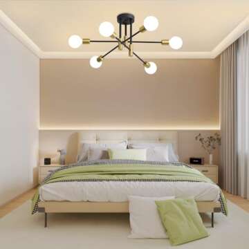 Biewalk Sputnik Chandelier, Mid Century Modern Nordic Pendant Lighting 6 Lights Ceiling Light Fixture Black and Gold Chandelier, for Living Room Kitchen Bedroom Dining Room (E26 Bulb Excluded)