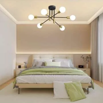 Biewalk Sputnik Chandelier, Mid Century Modern Nordic Pendant Lighting 6 Lights Ceiling Light Fixture Black and Gold Chandelier, for Living Room Kitchen Bedroom Dining Room (E26 Bulb Excluded)