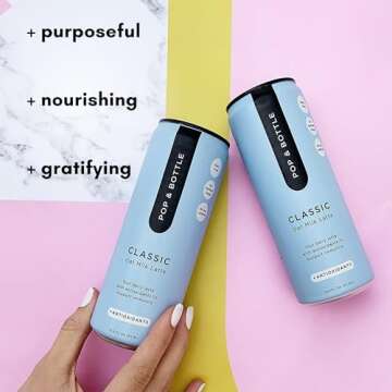 Pop & Bottle, Oat Milk Lattes - Cold Brew with Coffee Berry Antioxidants, MCT Oil, Organic, Dairy Free, Gluten Free, Great as Iced Coffee, Lightly Sweetened with Dates - Classic, 8 Fl Oz (12 Pack)