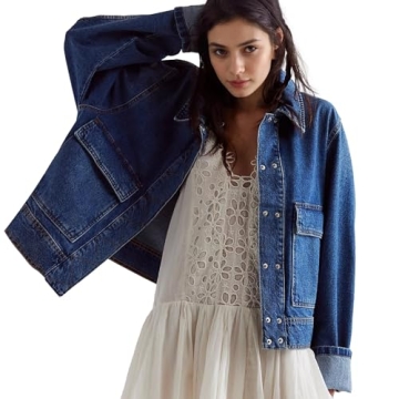 Talakeno Womens Denim Jacket Oversized with Pockets