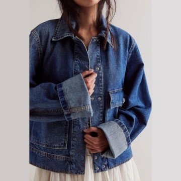 Talakeno Womens Denim Jacket Oversized with Pockets