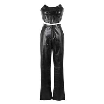 WOKANSE 2 Piece Faux Leather Women Outfit Set
