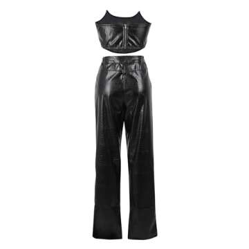 WOKANSE 2 Piece Faux Leather Women Outfit Set