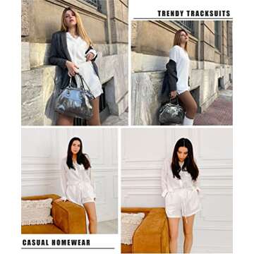 Ekouaer Lounge Sets for Women 2 piece Outfit with Pockets and Drawstring for Travel Beach Vacation White,Medium