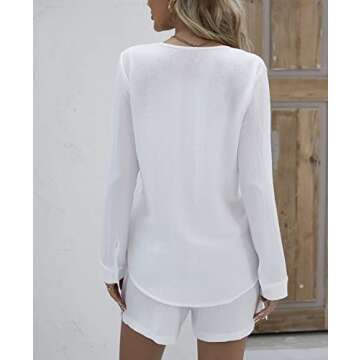 Ekouaer Lounge Sets for Women 2 piece Outfit with Pockets and Drawstring for Travel Beach Vacation White,Medium