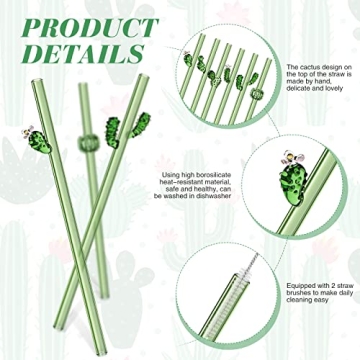 Reusable Cactus Glass Straws Set for Eco-Friendly Sipping