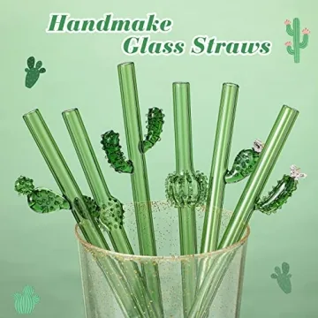 Reusable Cactus Glass Straws Set for Eco-Friendly Sipping