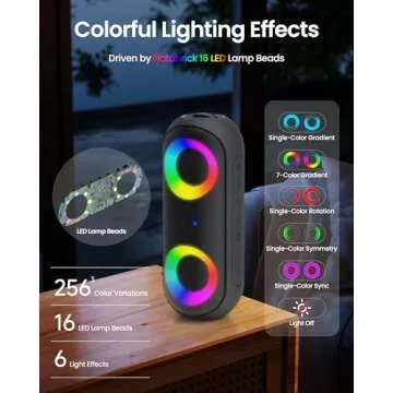 Bluetooth Speakers with Light, 30W Portable Bluetooth Wireless(100FT Range) Loud Stereo Sound, IPX7 Waterproof Shower Speakers, RGB Multi-Colors Rhythm Lights, 1000mins Playtime for Indoor&Outdoor