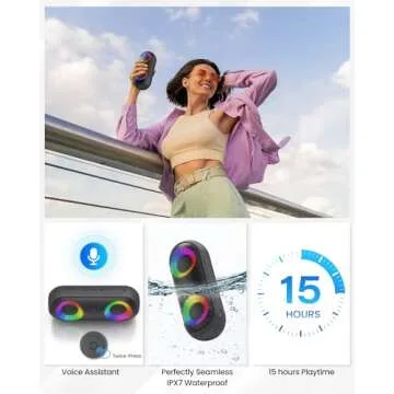 Bluetooth Speakers with Light, 30W Portable Bluetooth Wireless(100FT Range) Loud Stereo Sound, IPX7 Waterproof Shower Speakers, RGB Multi-Colors Rhythm Lights, 1000mins Playtime for Indoor&Outdoor