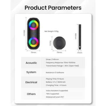 Bluetooth Speakers with Light, 30W Portable Bluetooth Wireless(100FT Range) Loud Stereo Sound, IPX7 Waterproof Shower Speakers, RGB Multi-Colors Rhythm Lights, 1000mins Playtime for Indoor&Outdoor