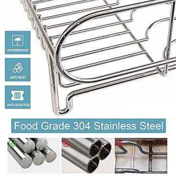 Dish Drying Rack and Drainboard Set, 304 Stainless Steel Large 2 Tier Dish Rack with Auto-draining Tray and Drying Mat for Kitchen Counter Dish Drainers with Utensil Holder, Cutting Board Holder