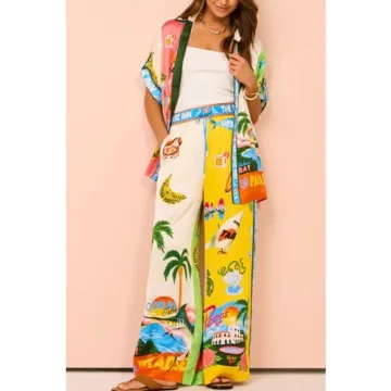 Kumufenc Women's Comfortable Printed Pajama Set