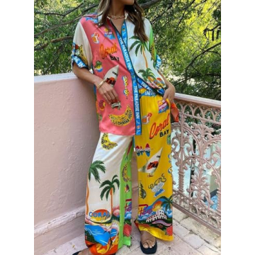 Kumufenc Women's Comfortable Printed Pajama Set