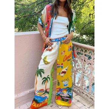 Kumufenc Women's Comfortable Printed Pajama Set