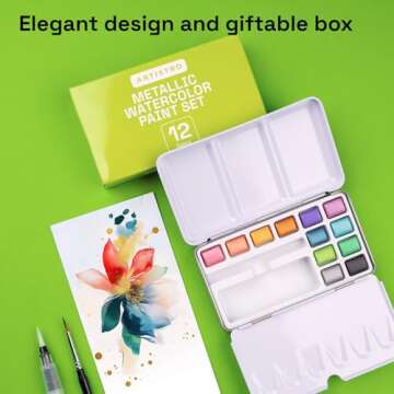 ARTISTRO Metallic Watercolor Set - 12 Colors for All Ages