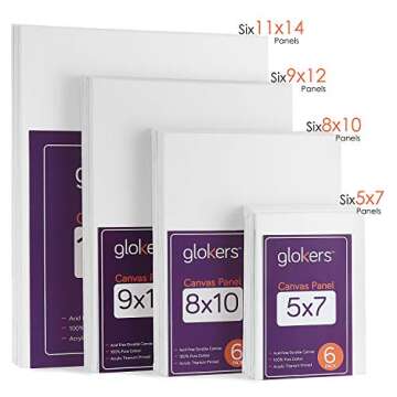 Glokers Canvas Panels Painting Kit | Art Supplies Set Includes Paint Palette, Sponge Brushes, Canvases, Paintbrushes & Mixing Wheel | Warp-Free Painting Canvas Great for Acrylic, Oil & Watercolor