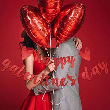 Red Glitter Happy Galentine's Day Banner for Parties