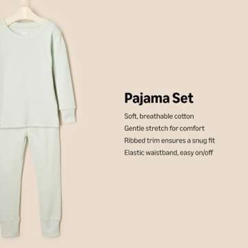 Amazon Essentials x Sofia Grainge Unisex Babies' Snug-Fit Cotton Pajamas, Pack of 2, Ivory/Pale Gree...