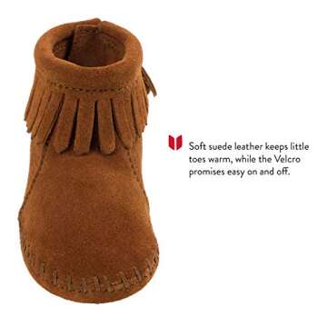 Minnetonka Back Flap Bootie (Infant/Toddler),Brown,3 M US Infant