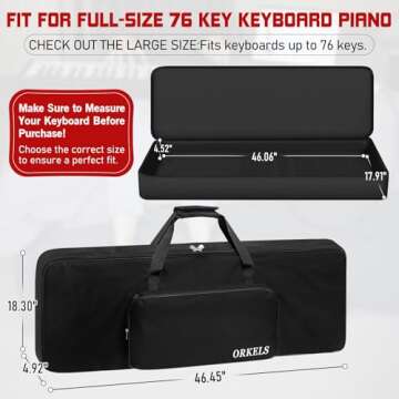 ORKELS Piano Keyboard Case - Padded, Waterproof Design with Storage