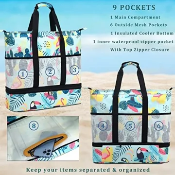 Large Waterproof Beach Bag with Cooler for Women