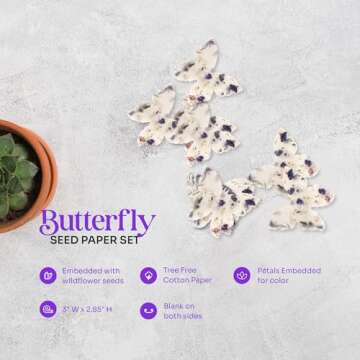 Seed Bloom Set of 24 Purple Butterfly – Plantable Seed Paper for Bridal Shower Weddings, and Gifts