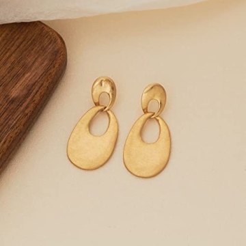 NEPULOY Teardrop Matte Gold Earrings for Statement Style
