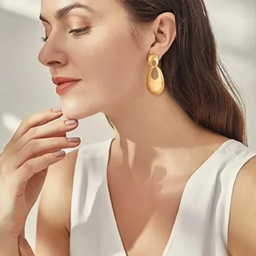 NEPULOY Teardrop Matte Gold Earrings for Statement Style