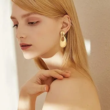 NEPULOY Teardrop Matte Gold Earrings for Statement Style