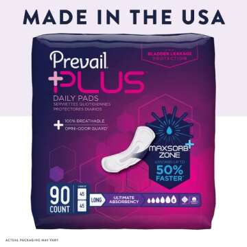 Prevail Plus Incontinence Bladder Control Pads 90 Count