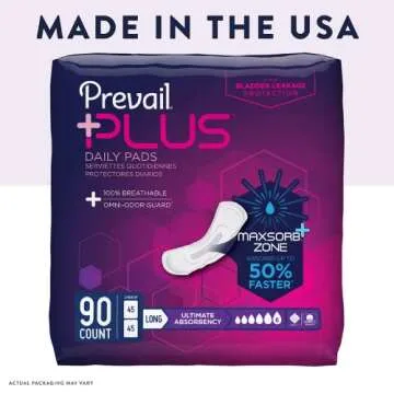 Prevail Plus Incontinence Bladder Control Pads 90 Count