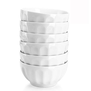 Sweese 106.001 Porcelain Fluted Bowl Set - 26 Ounce for Cereal, Salad and Soup - Set of 6, White, SYNCHKG128940
