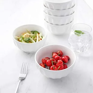 Sweese 106.001 Porcelain Fluted Bowl Set - 26 Ounce for Cereal, Salad and Soup - Set of 6, White, SYNCHKG128940
