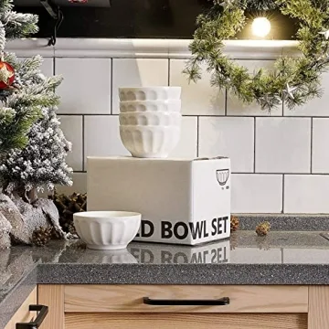 Sweese 106.001 Porcelain Fluted Bowl Set - 26 Ounce for Cereal, Salad and Soup - Set of 6, White, SYNCHKG128940