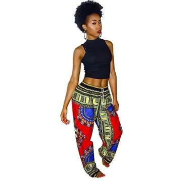 Aiphun Womens Dashiki Boho Drawstring Waist Trousers Wide Leg Yoga Lounge Pants M Blue