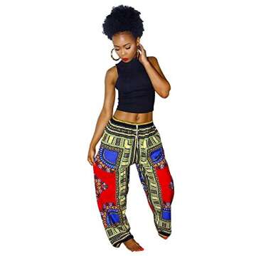Aiphun Womens Dashiki Boho Drawstring Waist Trousers Wide Leg Yoga Lounge Pants M Blue