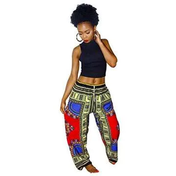 Aiphun Womens Dashiki Boho Drawstring Waist Trousers Wide Leg Yoga Lounge Pants M Blue