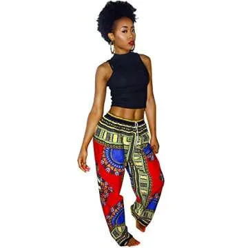 Aiphun Womens Dashiki Boho Drawstring Waist Trousers Wide Leg Yoga Lounge Pants M Blue