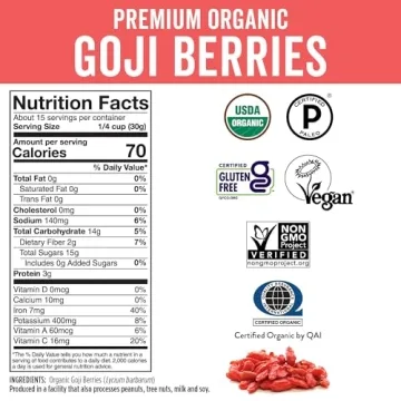 Organic Goji Berries 1 lb Non-GMO Vegan Superfood