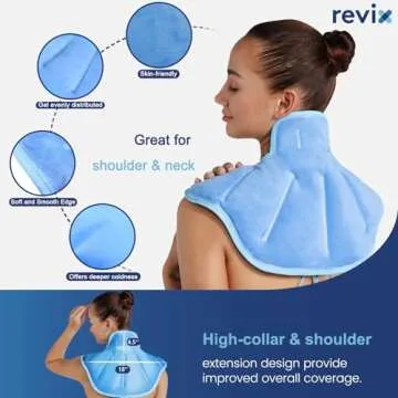 REVIX Ice Pack for Neck and Shoulders Upper Back Discomfort, Large Neck Ice Pack Wrap with Soft Plush Lining, Reusable Gel Cold Compress for Post-Workout Recovery, Blue