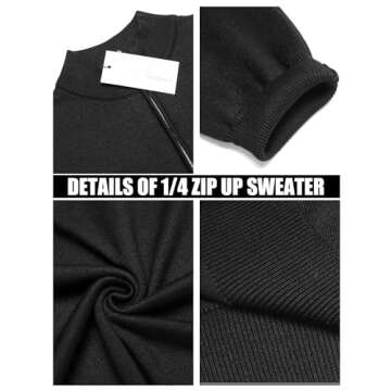 COOFANDY Mens Casual Slim Fit Pullover Sweaters Long Sleeve Knitted Zip Up Mock Neck Polo Sweater (Black, Medium)