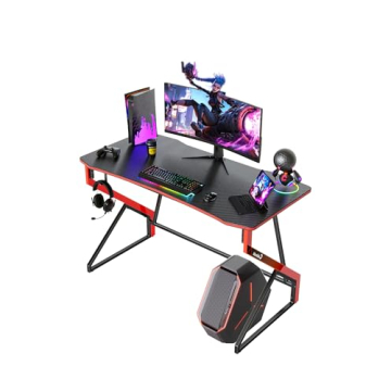 CubiCubi Simple Gaming Desk Z Shaped 40 inch Gamer Workstation, Home Computer Carbon Fiber Surface G...