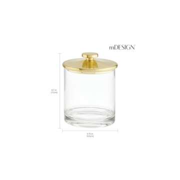 mDesign Small Modern Apothecary Storage Organizer Canister Jars - Acrylic Containers for Bathroom, Organization Holder for Vanity, Counter, Makeup Table, Lumiere Collection, 2 Pack, Clear/Soft Brass