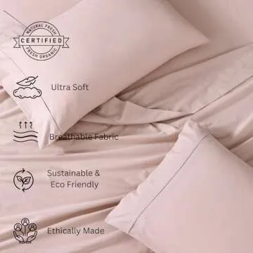 Lane Linen King Size Bed Sheets - 100% Organic Cotton King Sheets, 4Pc Soft Percale Sheets King Size, Hotel Luxury Bed Sheets King Size, 15" Deep Pocket King Sitted Sheet, Oeko-Tex Sheets - Dusty Rose