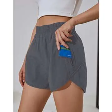 Blooming Jelly Womens High Waisted Running Shorts Athletic Workout Shorts Quick Dry Pants with Zipper Pocket (Small, Medium Grey)
