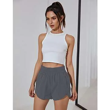 Blooming Jelly Womens High Waisted Running Shorts Athletic Workout Shorts Quick Dry Pants with Zipper Pocket (Small, Medium Grey)