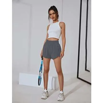 Blooming Jelly Womens High Waisted Running Shorts Athletic Workout Shorts Quick Dry Pants with Zipper Pocket (Small, Medium Grey)