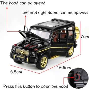 iLooboo Alloy Collectible Black Benz G63 AMG Toy Vehicle Pull Back Die-Cast Car Model with Lights an...