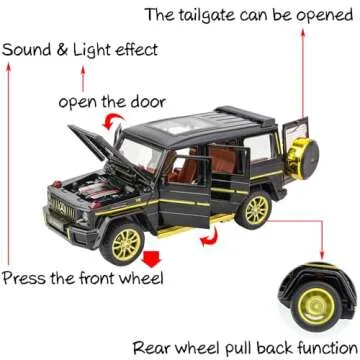 iLooboo Alloy Collectible Black Benz G63 AMG Toy Vehicle Pull Back Die-Cast Car Model with Lights and Sound