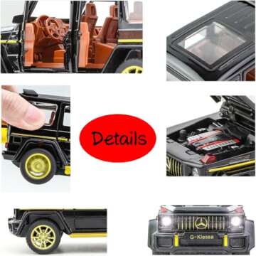 iLooboo Alloy Collectible Black Benz G63 AMG Toy Vehicle Pull Back Die-Cast Car Model with Lights and Sound